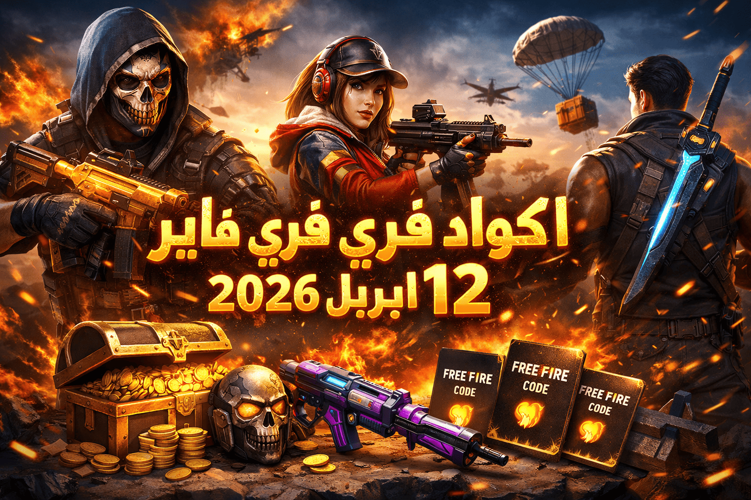 اكواد فري فاير اليوم 12 ابريل 2026